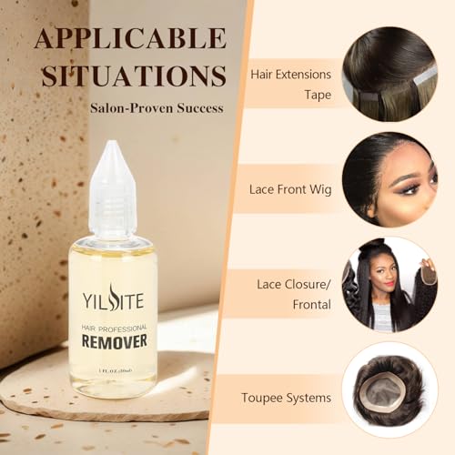 YILITE Fast Acting Tape in Hair Extension Remover, Wig Glue Remover, Hair Extensions Adhesive Remover &Glue Remover - Quick Dissolve Formula, Safe Gentle - 30ml