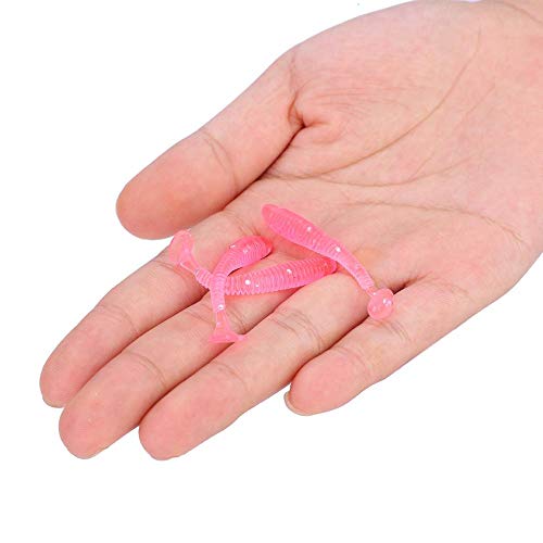 Soft Fishing Lures - 50 Pcs T-Tail Grub Worm Baits - Pink