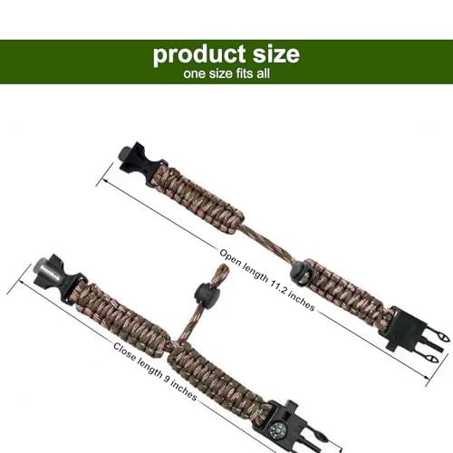 5-in-1 Survival Paracord Bracelet - Adjustable with Whistle, Compass, Fire Starter - 4-Pack Multi-Color