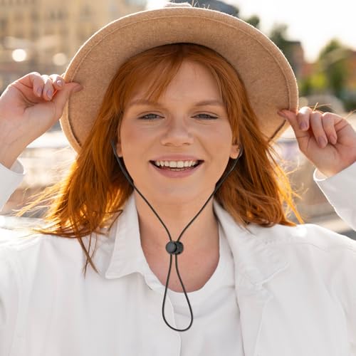 Adjustable Hat Chin Cord Clips - 10 Pcs Elastic Strap - Black