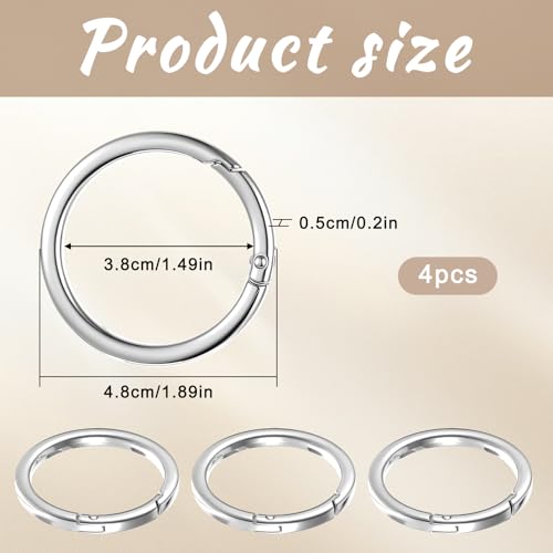 4Pcs Silver O-Ring Keychain Clips - Large Carabiner Rings