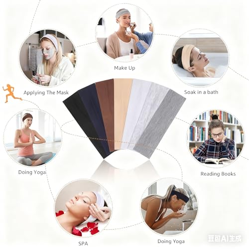 Non-Slip Wide Elastic Headbands for Women - 6 Pack Workout Hair Bands
