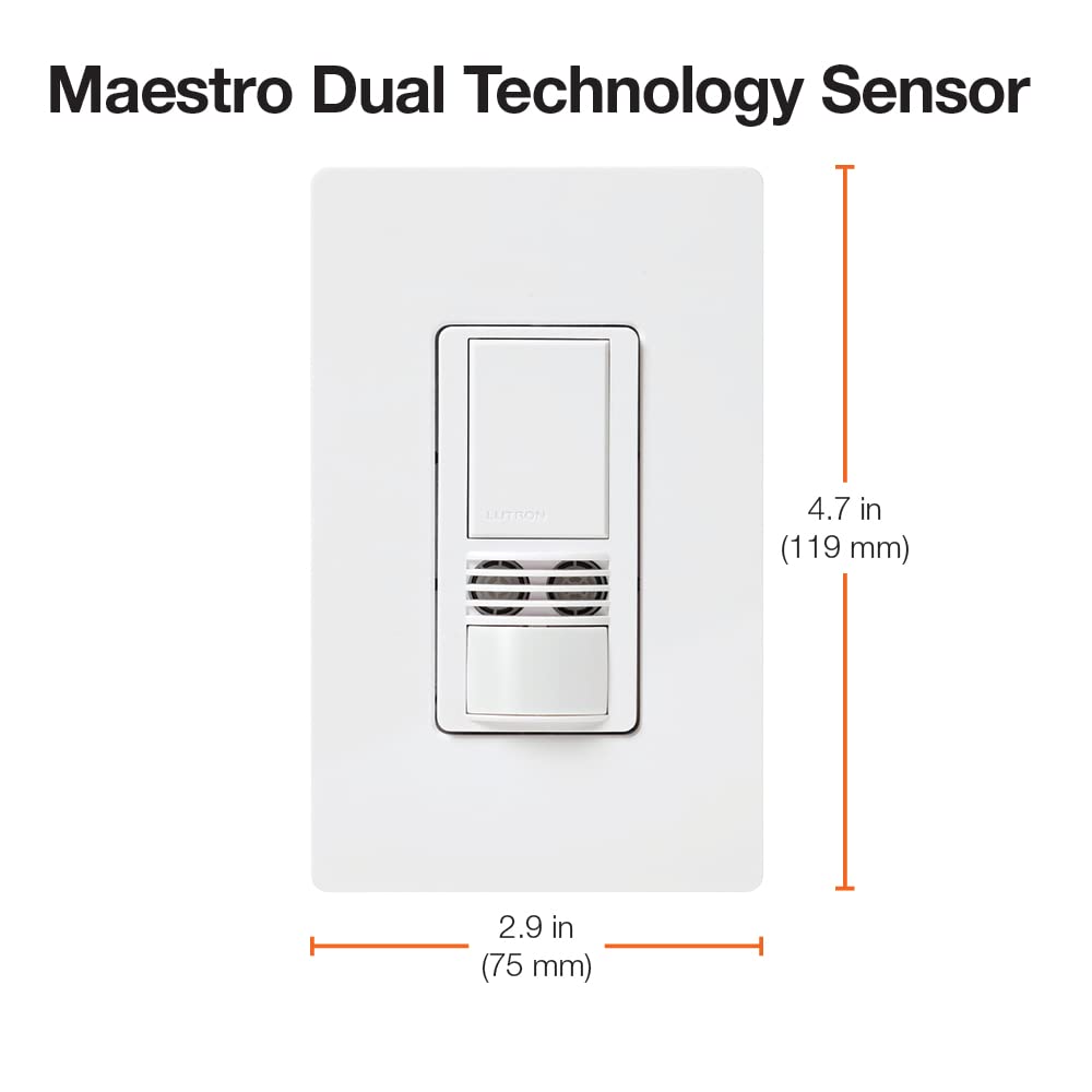 Lutron MS-A102-WH Maestro Dual Tech Occupancy Sensor Switch, no neutral required, 6 Amp Single-Pole, White