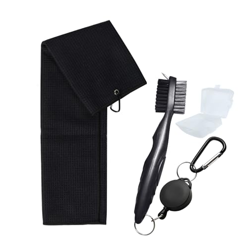 Microfiber Golf Towel and Brush Set - 16x24 Black with Carabiner