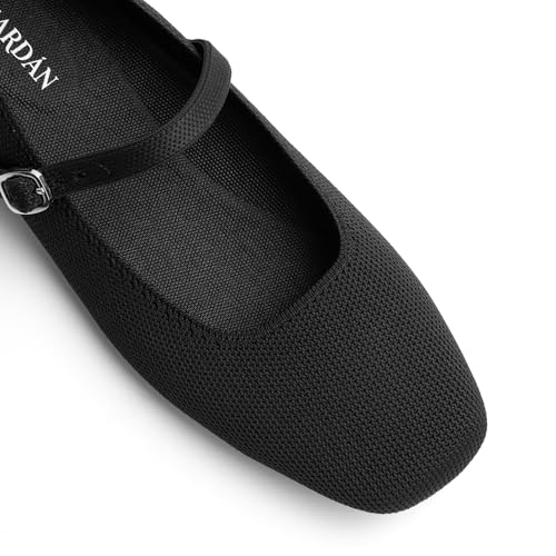 NIEARDAN Women's Ballet Flats 6.5 Black Square Toe Slip-On Shoes Casual Dress
