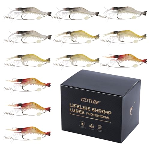 Goture 12pcs Soft Luminous Shrimp Fishing Lures Set 3.54in Saltwater Bait