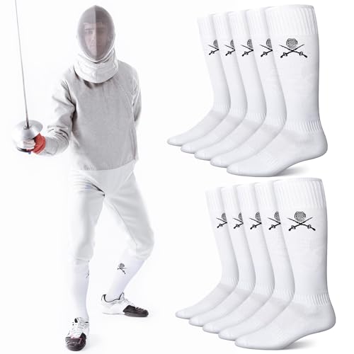 Knee High Fencing Socks - 5 Pairs White Cotton Protective Gear