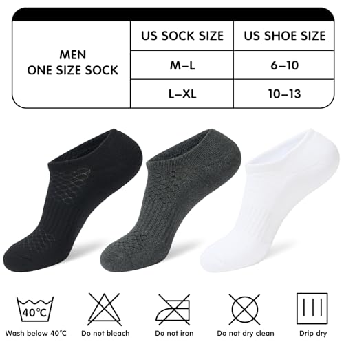 Mens Cotton Cushioned No Show Socks Medium-Large 6 Pairs Black - Athletic Low Cut Socks
