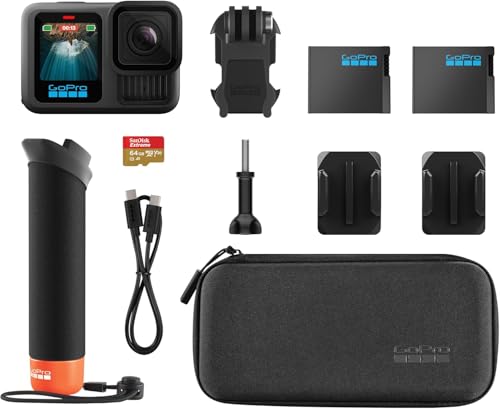 GoPro HERO13 Black Accessory Bundle - 2 Batteries, 64GB Card, Carrying Case