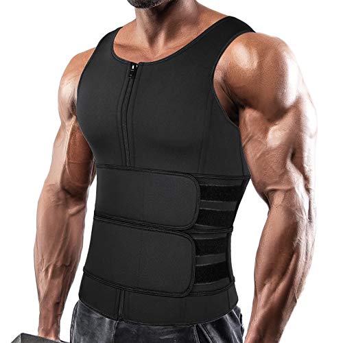 SHAPERIN Men's Black Neoprene Sauna Zipper Waist Trainer Vest XL for Body Shaping