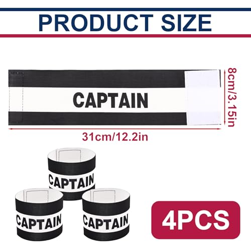 4 Pcs Captain Armbands for Soccer - Adjustable Elastic Neoprene Sport Band