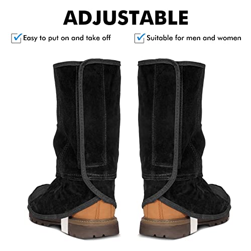 LeaSeek Leather Welding Spats - Flame and Abrasion Resistant Welding Boot Covers - Full Coverage Shoes Protectors -Adjustable Welding Gaiters