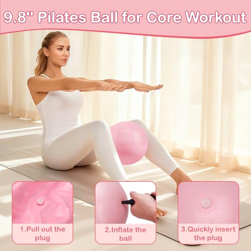 Pilates Kit for Women - 17 PCS Set with Ring, Ball & Bands - Pink