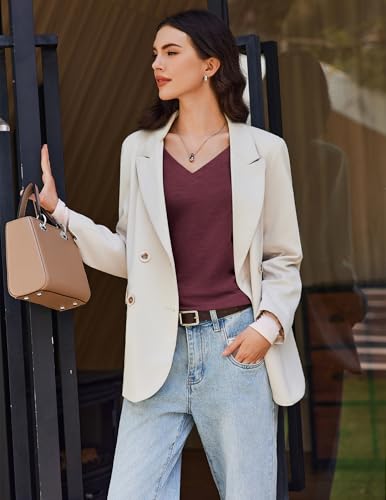 Long Sleeve V-Neck T-Shirts for Women - Casual Fall Tops, Basic Base Layer, 3 Pack
