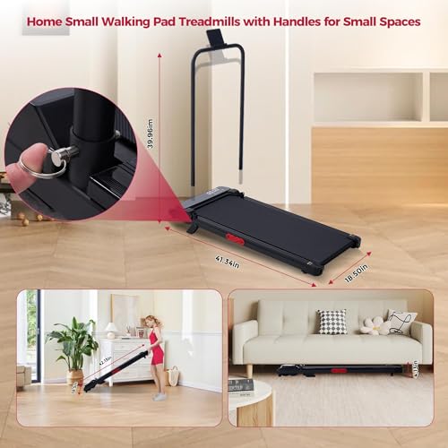 Compact Walking Pad Treadmill with Incline & Handle Bar - 350LBS