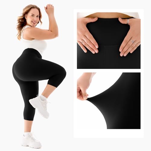 Plus Size High Waist Capri Leggings for Women - 3X-Large Black