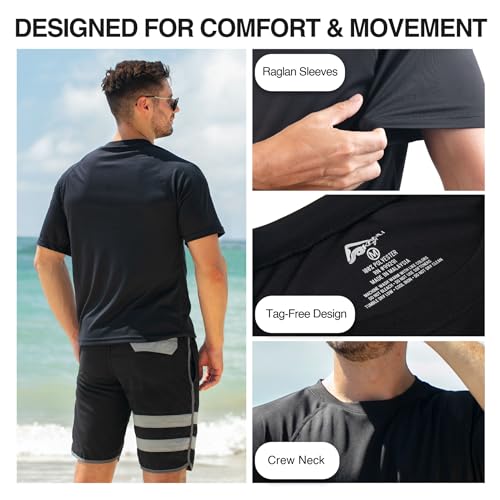 Men's Short Sleeve Swim Shirt - UPF 50+ Rash Guard - Small Black