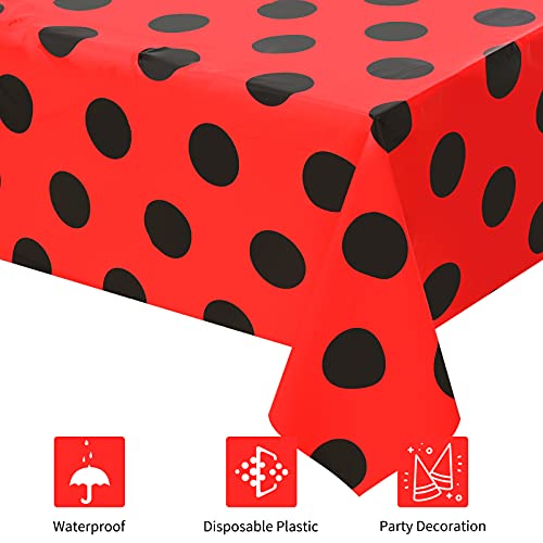 Ladybug Party Tablecloths - 2 Pack Red & Black Polka Dots, 87 x 51 Inches