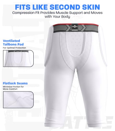 Football Girdle Compression Shorts for Men & Boys - White, Adult Small