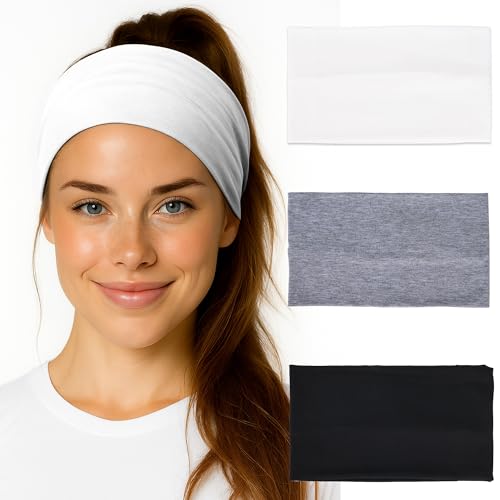 Extra Wide Headbands for Women - 3 Pack in Black, White & Gray