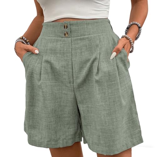 High-Waisted Linen Shorts for Women - Mint Green - Casual Summer Style