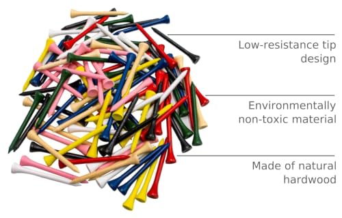 Natural Wood Golf Tees Pack - Mixed Color 3-1/4 Inch, 100 Count