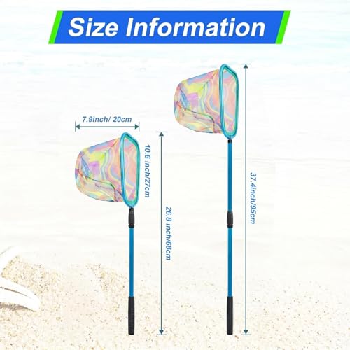 Lanboon Kids Telescopic Fishing Net 3-Pack Triangular Beach Nets with Aluminum Pole