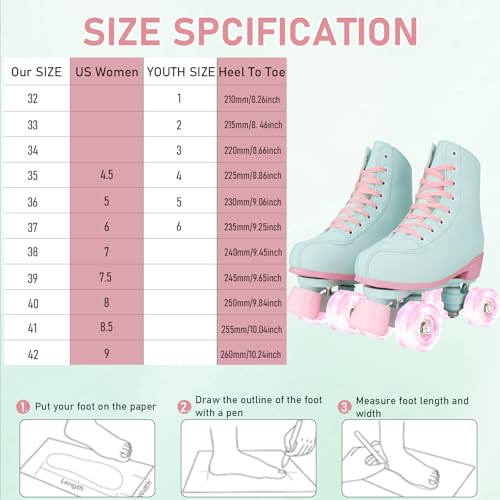 Jessie Pink & Green Light-Up Roller Skates for Women & Girls Size 42/9