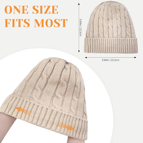 Warm Fleece Lined Winter Beanie Hat for Women - Beige