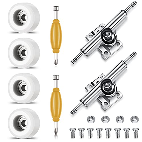 Fingerboard Wheels and Trucks Set - 8 Pcs in White, 34 mm Deck
