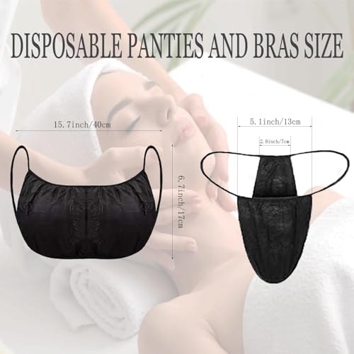 Black Disposable Bra and Underwear Set for Spa - 50 Pairs (100 Pcs)