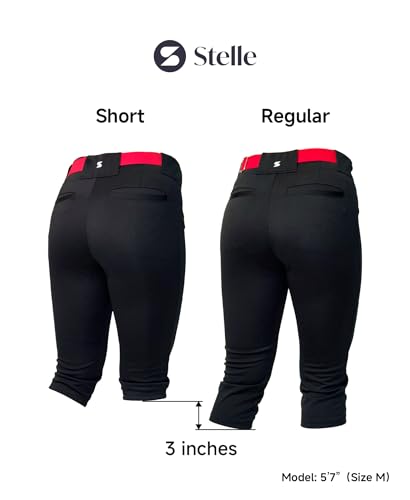 Stelle Womens Fastpitch Softball Pants Knee-High Knickers with Pocket, Regular 18.5-20.5'' inseam, Black, Medium