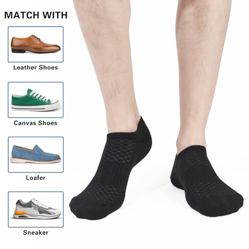 Mens Cotton Cushioned No Show Socks Medium-Large 6 Pairs Black - Athletic Low Cut Socks
