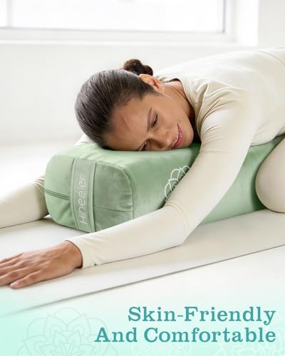 Yoga Bolster Pillow Set - Rectangular Velvet Cushion with Weighted Eye Pillow - Sage Green