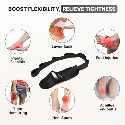 Adjustable Foot & Calf Stretcher with Padded Strap - Black