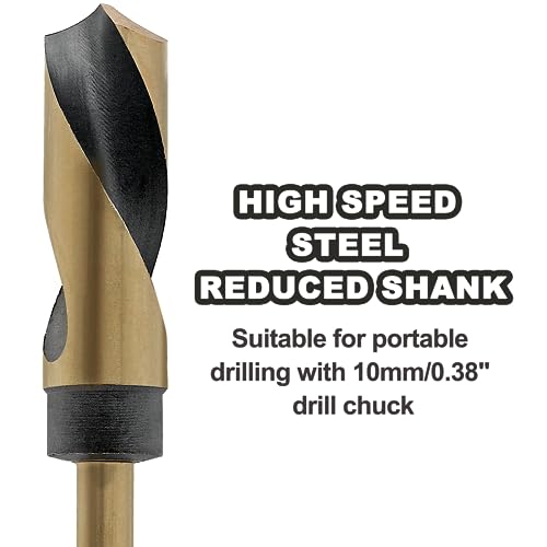 1" Reduced Shank Drill Bit, 0.47" Shank HSS Drill Bit Black and Gold Oxide Finish, 115 Degree Split Point Industrial Drill Bit for General Building Engineering Woodworking DIY Projects