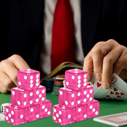 12-Piece 19mm Translucent Casino Dice Set - 6-Sided Square Corner - Rose Red