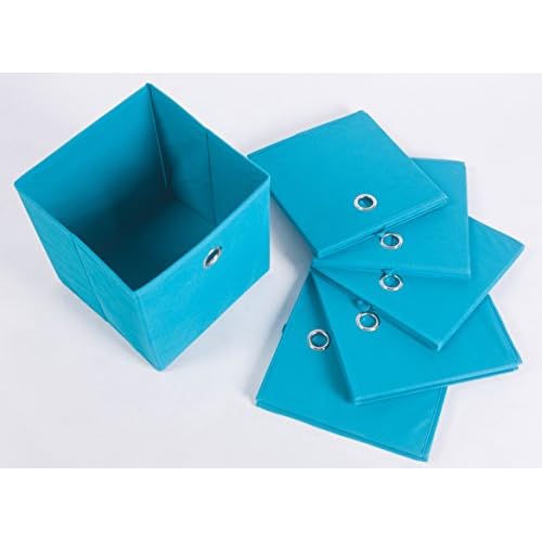 Amelitory Storage Bins Foldable Cube Organizer Fabric Drawer Set of 6 Lake Blue