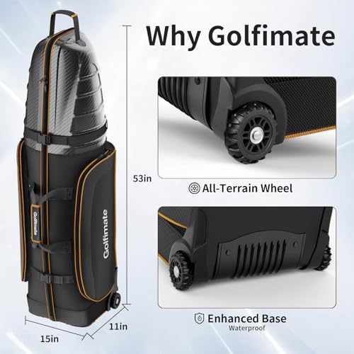 Golf Travel Bag with Carbon Fiber Hard Top - Black Carbon Fiber with Gold Piping