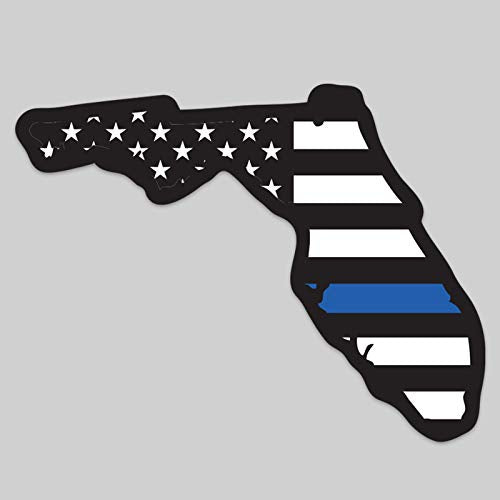 Florida State Outline American Flag Thin Blue Line Decal Sticker - 5-Inch