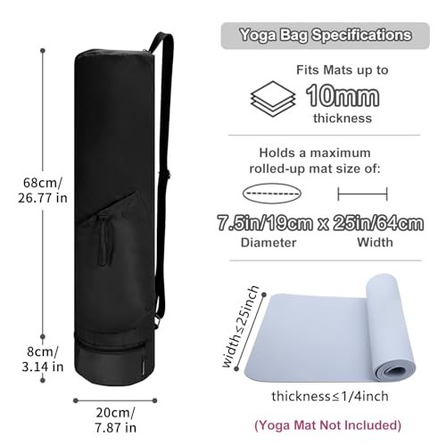 Yoga Mat Bag with Waterproof Pocket - Black / Medium Pocket