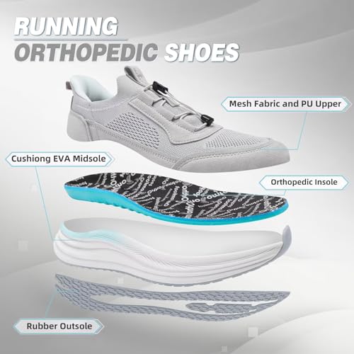 OrthoComfoot Women's Orthopedic Road Running Shoes - Grey Mint, Size 9 / W2, Flat Feet Support