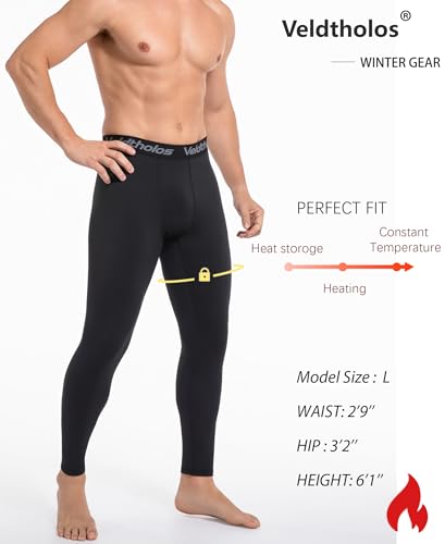 Veldtholos 5 Pack Men’s Thermal Compression Pants with Fleece Lined – Black (3 Black + 2 Black/Gray) Medium