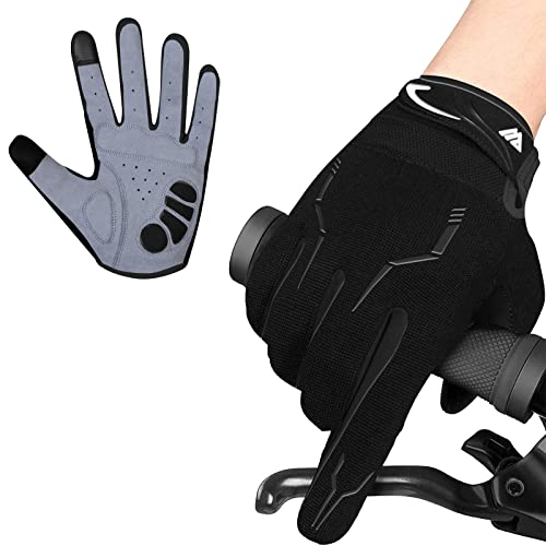 Cycling Gloves for Men - Full Finger MTB Gloves with Touchscreen - Black / Large