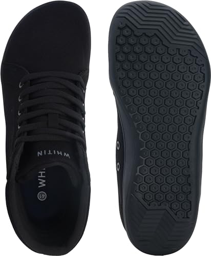 WHITIN Men's Wide Hi-Top Barefoot Shoes All Black 8.5 Wide with Ankle Support
