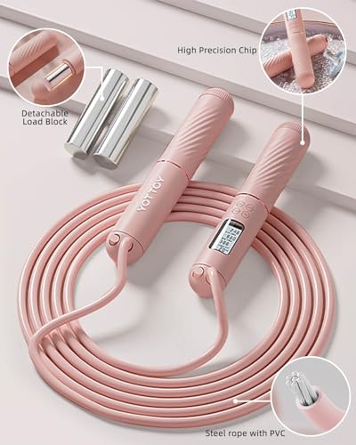 Cordless Adjustable Jump Rope with LCD Display - Weighted Fitness Rope for Adults