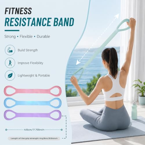 3-Pack Figure 8 Resistance Bands with Handles for Yoga & Home Workout
