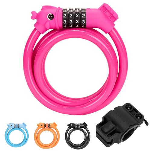 4-Digit Resettable Combination Bike Lock - 3.9 Feet, Pink