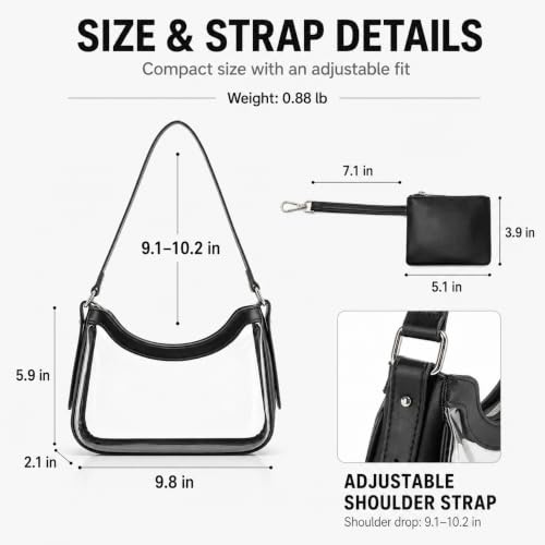 Clear Stadium Purse for Women - PVC Crescent Bag with Privacy Wallet - Beige