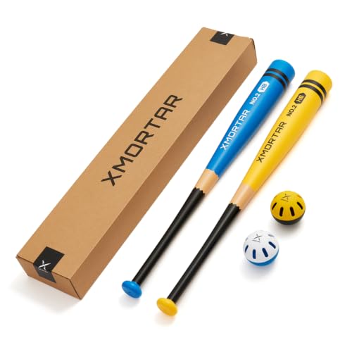 Xmortar 28" 8 oz Plastic Baseball Bat Set - Backyard Wiffle/Blitzball (Yellow & Blue Pencil)